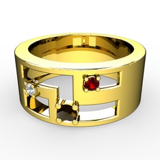 Valeda Alyans - Dumanlı kuvars, beyaz zirkon ve garnet 8 ayar altın yüzük #1e9314g