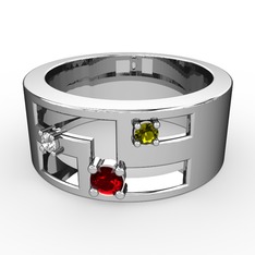 Valeda Alyans - Garnet, swarovski ve peridot 14 ayar beyaz altın yüzük #1ehiiyb