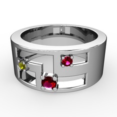 Valeda Alyans - Rodolit garnet ve peridot 18 ayar beyaz altın yüzük #1enws89