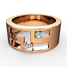 Valeda Alyans - Pırlanta, dumanlı kuvars ve akuamarin 18 ayar rose altın yüzük (0.11 karat) #1f6ctj3