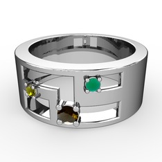 Valeda Alyans - Dumanlı kuvars, peridot ve kök zümrüt 18 ayar beyaz altın yüzük #1f8buy2