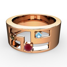 Valeda Alyans - Kök yakut, dumanlı kuvars ve akuamarin 18 ayar rose altın yüzük #1f8nuro