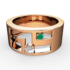 Valeda Alyans - Swarovski, siyah zirkon ve kök zümrüt 14 ayar rose altın yüzük #1fpsp29