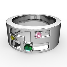 Valeda Alyans - Yeşil kuvars, peridot ve pembe kuvars 8 ayar beyaz altın yüzük #1fusjoz