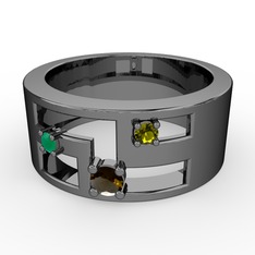 Valeda Alyans - Dumanlı kuvars, kök zümrüt ve peridot 925 ayar siyah rodyum kaplama gümüş yüzük #1futtd3