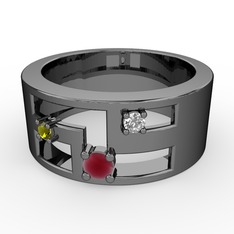 Valeda Alyans - Kök yakut, peridot ve beyaz zirkon 925 ayar siyah rodyum kaplama gümüş yüzük #1fw4j9