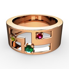 Yeşil kuvars, peridot ve rodolit garnet 14 ayar rose altın yüzük