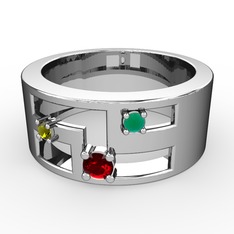 Valeda Alyans - Garnet, peridot ve kök zümrüt 18 ayar beyaz altın yüzük #1g3l1no