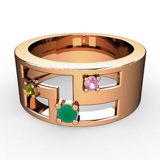 Kök zümrüt, peridot ve pembe kuvars 18 ayar rose altın yüzük