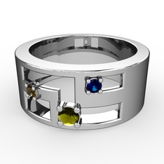 Valeda Alyans - Peridot, dumanlı kuvars ve lab safir 18 ayar beyaz altın yüzük #1g59dbo