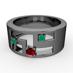 Valeda Alyans - Garnet ve kök zümrüt 925 ayar siyah rodyum kaplama gümüş yüzük #1geabyi