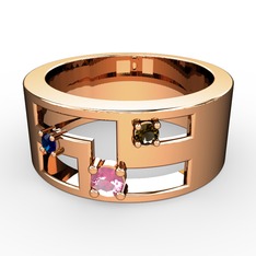 Valeda Alyans - Pembe kuvars, lab safir ve dumanlı kuvars 8 ayar rose altın yüzük #1gfpbgu