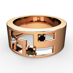 Valeda Alyans - Dumanlı kuvars, beyaz zirkon ve siyah zirkon 8 ayar rose altın yüzük #1gowga0