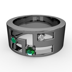Valeda Alyans - Yeşil kuvars, kök zümrüt ve swarovski 925 ayar siyah rodyum kaplama gümüş yüzük #1gpw1d2