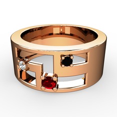 Valeda Alyans - Garnet, beyaz zirkon ve siyah zirkon 8 ayar rose altın yüzük #1gv3u06
