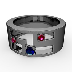 Valeda Alyans - Lab safir ve rodolit garnet 925 ayar siyah rodyum kaplama gümüş yüzük #1hsdktw