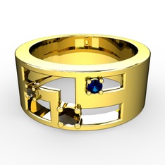 Valeda Alyans - Dumanlı kuvars ve lab safir 14 ayar altın yüzük #1i0zam7