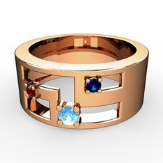 Akuamarin, garnet ve lab safir 8 ayar rose altın yüzük