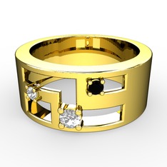 Valeda Alyans - Beyaz zirkon, swarovski ve siyah zirkon 18 ayar altın yüzük #1i7kt3k