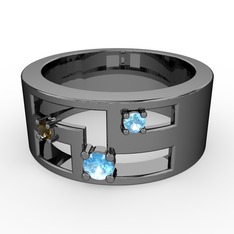 Valeda Alyans - Akuamarin ve dumanlı kuvars 925 ayar siyah rodyum kaplama gümüş yüzük #1ia6whb