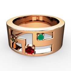 Valeda Alyans - Garnet, dumanlı kuvars ve kök zümrüt 8 ayar rose altın yüzük #1ihn0a7