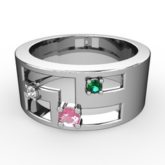 Valeda Alyans - Pembe kuvars, swarovski ve yeşil kuvars 18 ayar beyaz altın yüzük #1ipxbjv