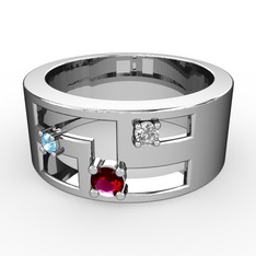Rodolit garnet, akuamarin ve swarovski 18 ayar beyaz altın yüzük
