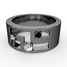Valeda Alyans - Pırlanta, swarovski ve siyah zirkon 925 ayar siyah rodyum kaplama gümüş yüzük (0.11 karat) #1iwylck