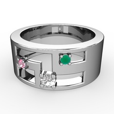 Valeda Alyans - Swarovski, pembe kuvars ve kök zümrüt 925 ayar gümüş yüzük #1ixx372
