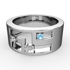 Valeda Alyans - Beyaz zirkon, swarovski ve akuamarin 18 ayar beyaz altın yüzük #1iy227i