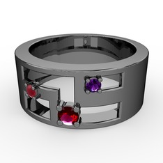 Valeda Alyans - Rodolit garnet, kök yakut ve ametist 925 ayar siyah rodyum kaplama gümüş yüzük #1j5fgrw
