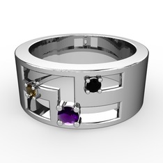 Valeda Alyans - Ametist, dumanlı kuvars ve siyah zirkon 14 ayar beyaz altın yüzük #1jmhann