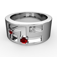 Valeda Alyans - Garnet ve pırlanta 14 ayar beyaz altın yüzük (0.036 karat) #1jocx50