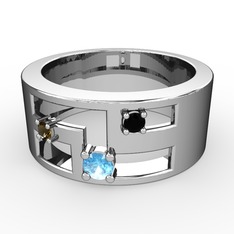 Valeda Alyans - Akuamarin, dumanlı kuvars ve siyah zirkon 14 ayar beyaz altın yüzük #1jyyu7d