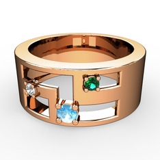 Valeda Alyans - Akuamarin, beyaz zirkon ve yeşil kuvars 14 ayar rose altın yüzük #1k1pp3h