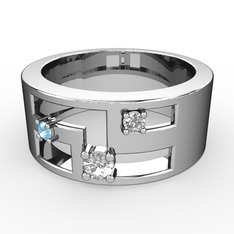 Valeda Alyans - Pırlanta, akuamarin ve swarovski 14 ayar beyaz altın yüzük (0.11 karat) #1k3x519