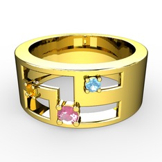 Valeda Alyans - Pembe kuvars, sitrin ve akuamarin 14 ayar altın yüzük #1k49i8o