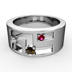 Valeda Alyans - Dumanlı kuvars, swarovski ve rodolit garnet 18 ayar beyaz altın yüzük #1k6dx8t