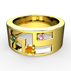 Valeda Alyans - Sitrin, yeşil kuvars ve pembe kuvars 925 ayar altın kaplama gümüş yüzük #1knnmwl