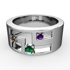 Valeda Alyans - Yeşil kuvars, dumanlı kuvars ve ametist 18 ayar beyaz altın yüzük #1l9drm3