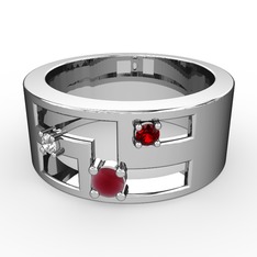 Valeda Alyans - Kök yakut, swarovski ve garnet 14 ayar beyaz altın yüzük #1lhij6m