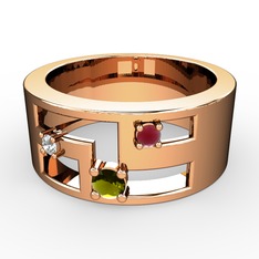 Valeda Alyans - Peridot, pırlanta ve kök yakut 925 ayar rose altın kaplama gümüş yüzük (0.036 karat) #1mb09nh