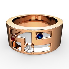 Pırlanta, garnet ve lab safir 8 ayar rose altın yüzük (0.11 karat)