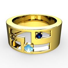 Valeda Alyans - Akuamarin, dumanlı kuvars ve lab safir 14 ayar altın yüzük #1mok3vr