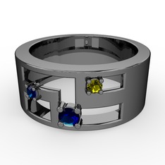 Valeda Alyans - Lab safir ve peridot 925 ayar siyah rodyum kaplama gümüş yüzük #1mqj80e