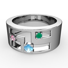 Valeda Alyans - Akuamarin, pembe kuvars ve kök zümrüt 8 ayar beyaz altın yüzük #1myfdp