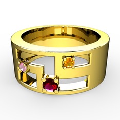 Valeda Alyans - Rodolit garnet, pembe kuvars ve sitrin 925 ayar altın kaplama gümüş yüzük #1n5uo4a