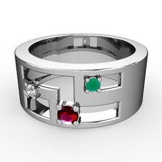 Valeda Alyans - Rodolit garnet, swarovski ve kök zümrüt 8 ayar beyaz altın yüzük #1nbmeu2
