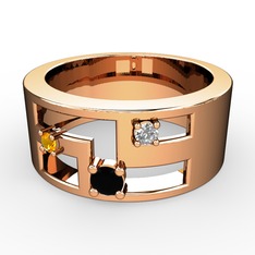 Siyah zirkon, sitrin ve swarovski 8 ayar rose altın yüzük