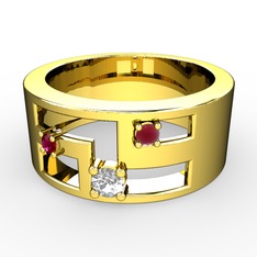 Swarovski, rodolit garnet ve kök yakut 14 ayar altın yüzük